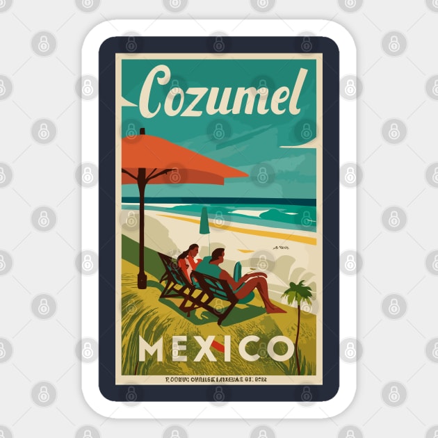 A Vintage Travel Art of Cozumel - Mexico Sticker by goodoldvintage